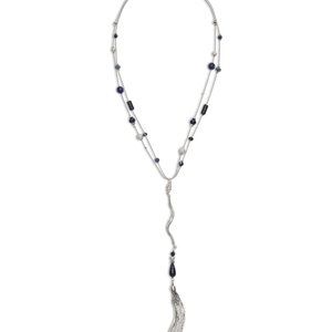 Beaded Tassel Drop Necklace Blue / Silver